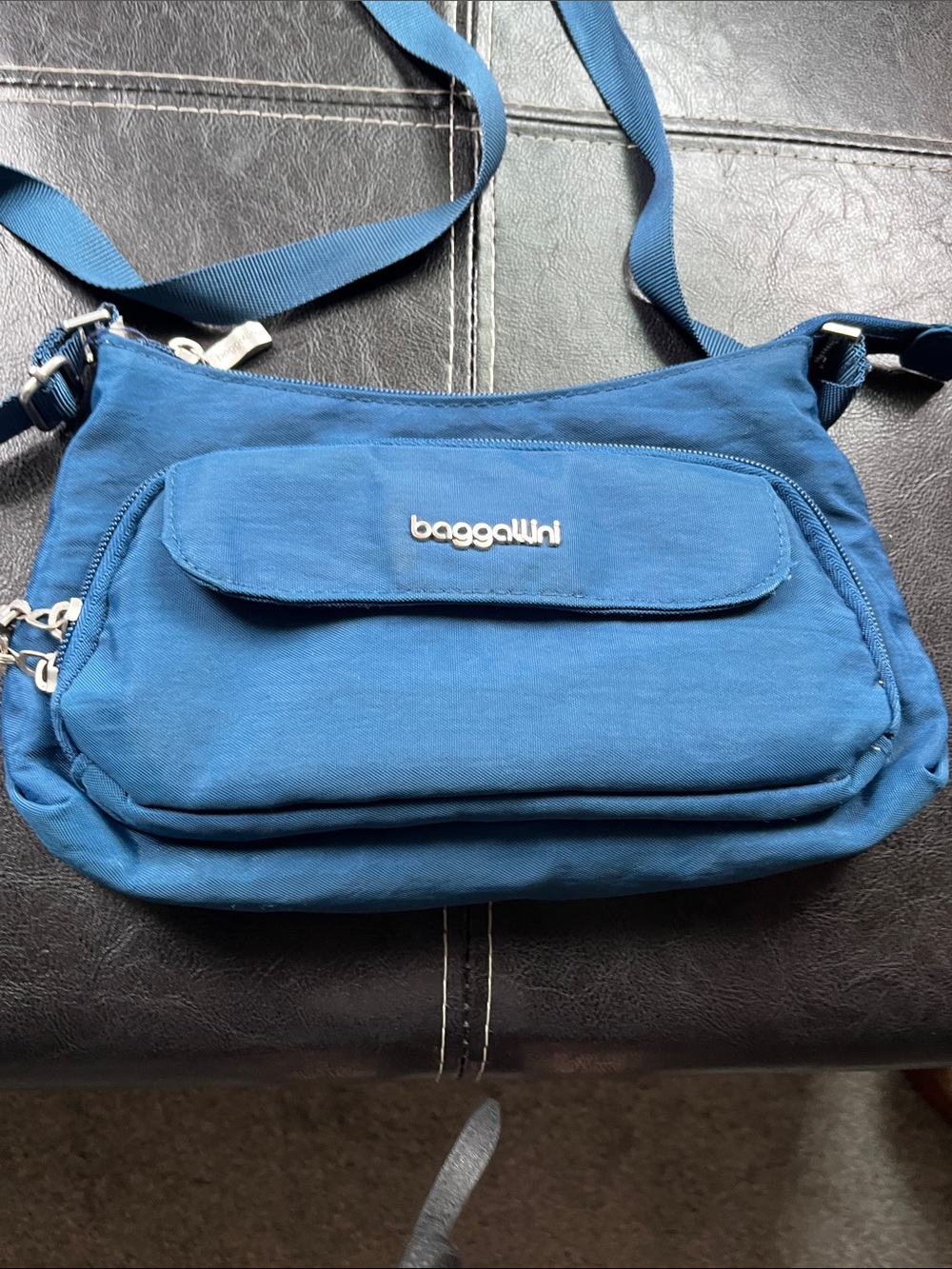 Baggallini Blue Nylon Crossbody Bag with Front Flap Pocket
